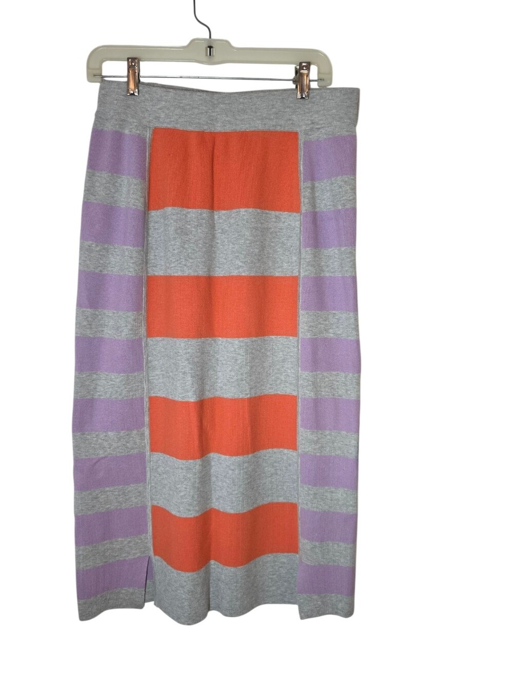 Daily Practice XL Striped Knit Midi Skirt in Gray, Orange & Lavender
